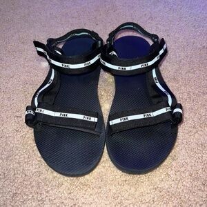 Victoria's Secret PINK Black & White Sandals with Adjustable Straps 8 Women's